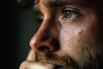 Contemplative Moment, Thoughtful Man, Indoor Setting, Close-up Image, Introspective Mood, Portrait Perspective