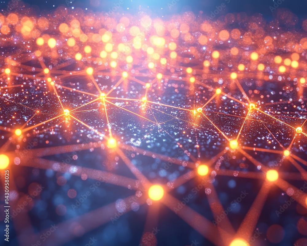 Poster abstract glowing network of connected nodes and lines in digital space conceptualizing technology an