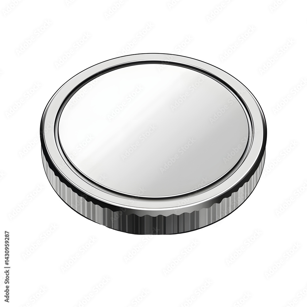 Poster a simple minimalist silver coin icon with a clean circular flat design and a subtle light shadow pla