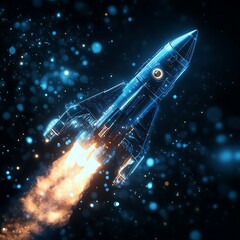 Obraz premium Digital rocket launch with glowing blue trail and futuristic design for space travel image