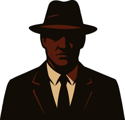 A stern man in a tuxedo and hat, an icon of a man in a hat and tuxedo, a mafia man.