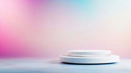 Empty white circular platform on a soft gradient background