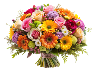 Vibrant Colorful Flower Bouquet: Roses, Gerbera Daisies, and More