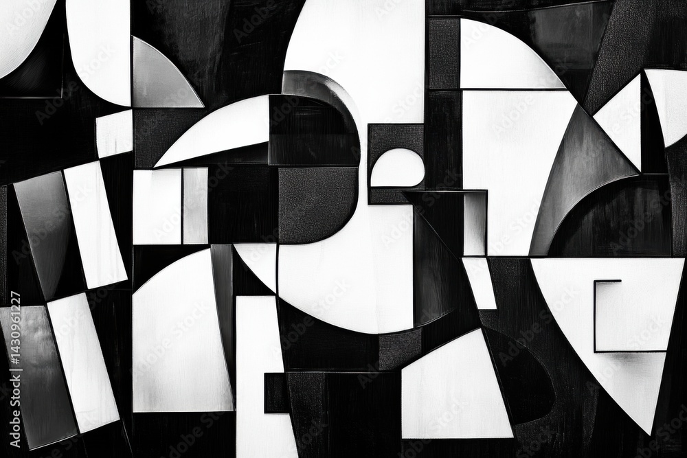 Poster black and white abstract cubism design featuring geometric shapes and fragmented forms generative ai