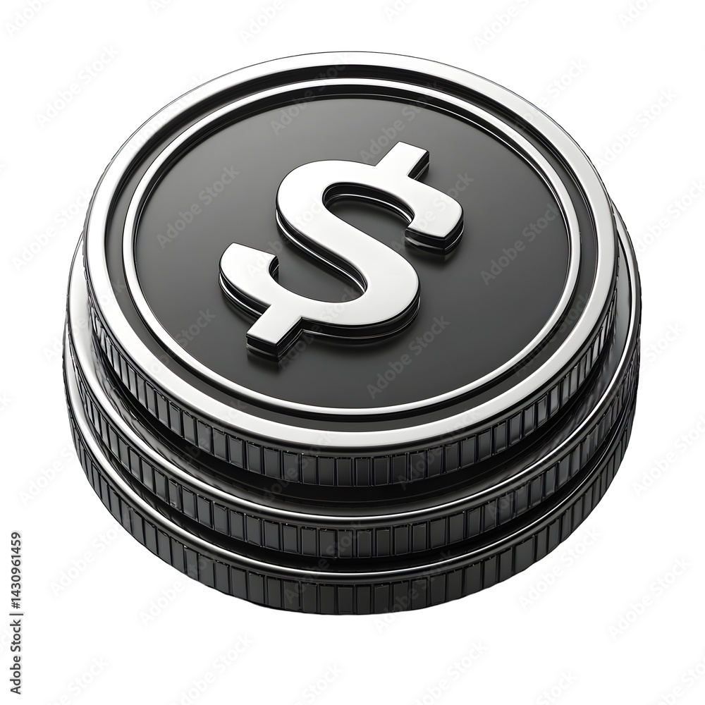 Poster a simple and elegant silver coin icon with a smooth reflective surface set against a clean white bac