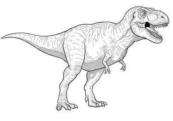 Obraz premium Tyrannosaurus Rex dinosaur in profile view, bold black and white coloring page. Printable 8.5 x 11 inch sheet, 300 dpi high-resolution for clear home printing.