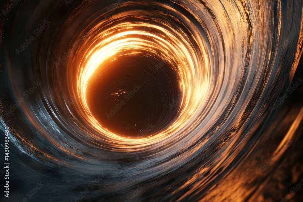 Poster exploring a mesmerizing swirling vortex of molten light in an otherworldly setting