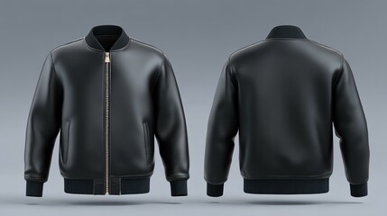 A sleek black bomber jacket featuring a zip closure and ribbed cuffs, perfect for a stylish casual outfit or a layered look during cooler seasons.