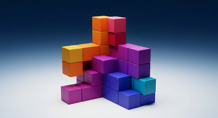 Obraz premium Colorful Cubes Building A Complex Structure On Isolated Gradient Background
