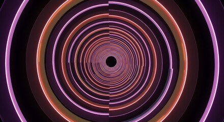 Obraz premium Abstract Tunnel With Concentric Glowing Circles In Violet And Orange Colors
