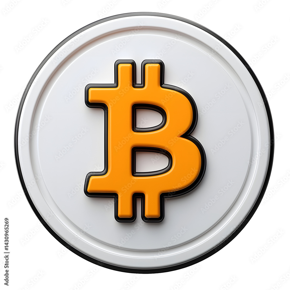 Poster minimalist and modern of the recognizable bitcoin cryptocurrency symbol on a white background render