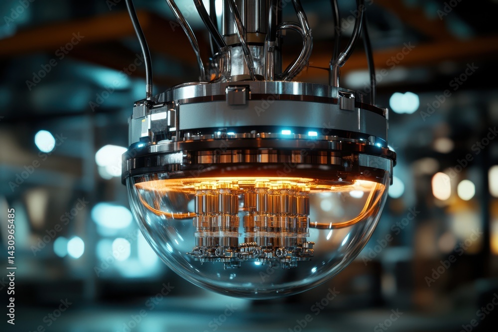 Poster modern quantum computing device illuminated in a laboratory setting at night