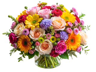 Vibrant Spring Flower Bouquet: Colorful Roses, Gerbera Daisies, and More