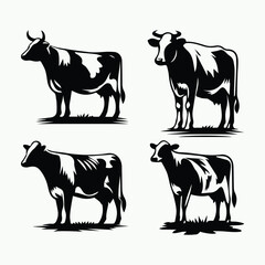 Collection of Holstein Cow Silhouette Isolated on White Background ai generated