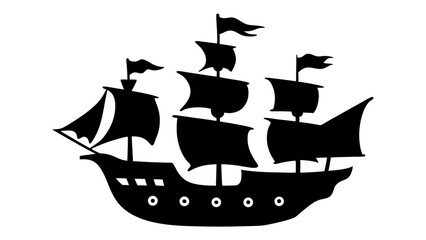 Pirate Ship silhouette vector on tranparent background