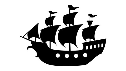 Pirate Ship silhouette vector on tranparent background