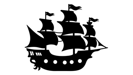 Pirate Ship silhouette vector on tranparent background