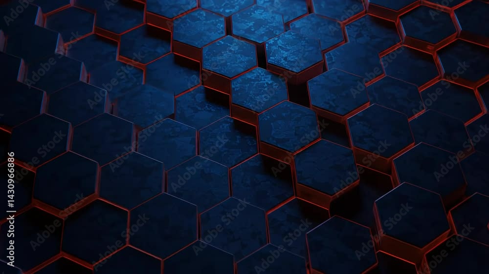 Poster abstract hexagon tiles surface with glowing edges background