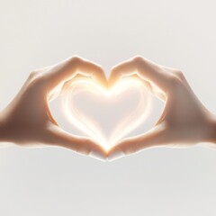 Fototapeta premium Glowing Heart Formed by Hands: A Symbol of Love and Care