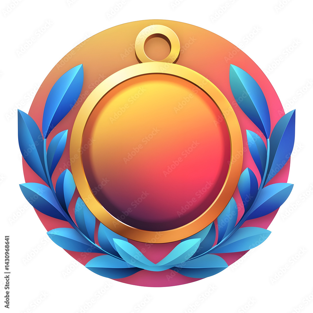 Poster a minimalist svg style icon of a gold medal with a smooth circular design and ribbon loop centered o