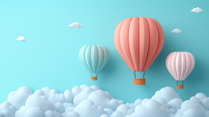 Fototapeta premium Pastel hot air balloons in a cloud sky