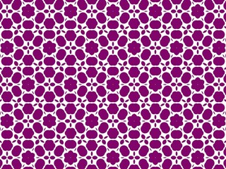 An abstract background with a repeating geometric pattern of dark purple, rounded shapes on a white background, creating a delicate yet structured design.