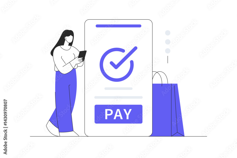 Poster concept of online commerce. mobile app for payment with credit card and web banking customer. flat c