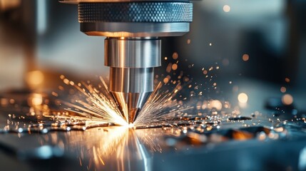 Precision laser cutting machine in action, showcasing metal fabrication.