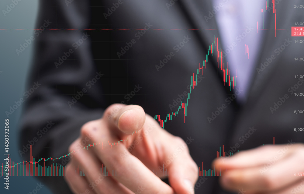 Aufkleber hand of trader with pen checking stock market data on screen