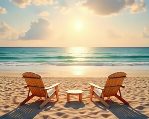 Paesaggio estivo con sdraio e ombrellone