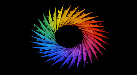 Fototapeta premium Colorful Spectrum Vortex Graphic Design With Sharp Angles And Black Backdrop