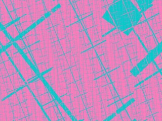 An abstract background with a textured pink base overlaid with a pattern of intersecting, irregular teal lines and shapes.