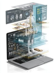 Futuristic medical technology interface showcasing human anatomy and health data analysis