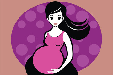 pregnant woman silhouette, side view, flowing hair, expectant mother