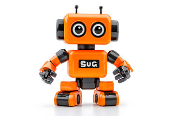 A cute little cartoon toy robot isolated on white
