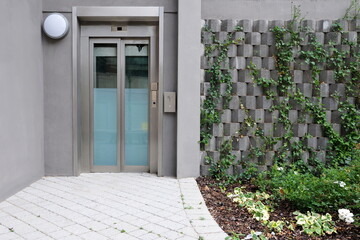 Elevator entrance to an office and residential building