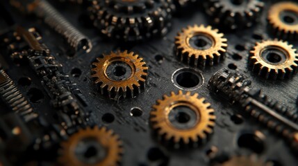 Detailed close-up view of intricate gears and mechanical components.