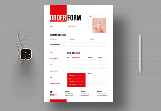 Order Form Layout Template