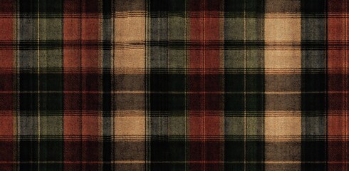 Fototapeta premium Plaid seamless pattern with earthy tones of green, brown, and blue, designed for menswear