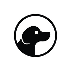 Minimalist Dog Logo – Circular Black and White Silhouette with Modern Vector Design