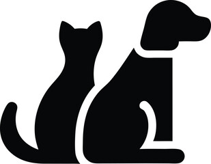 A simple black silhouette of a cat and a dog sitting side by side in a minimalist style