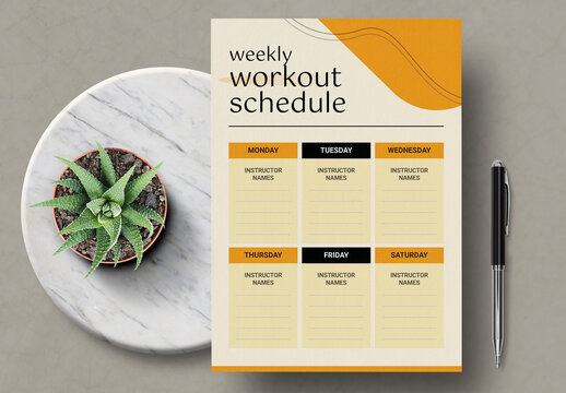 Weekly Workout Schedule Template Minimal Fitness Planner Layout