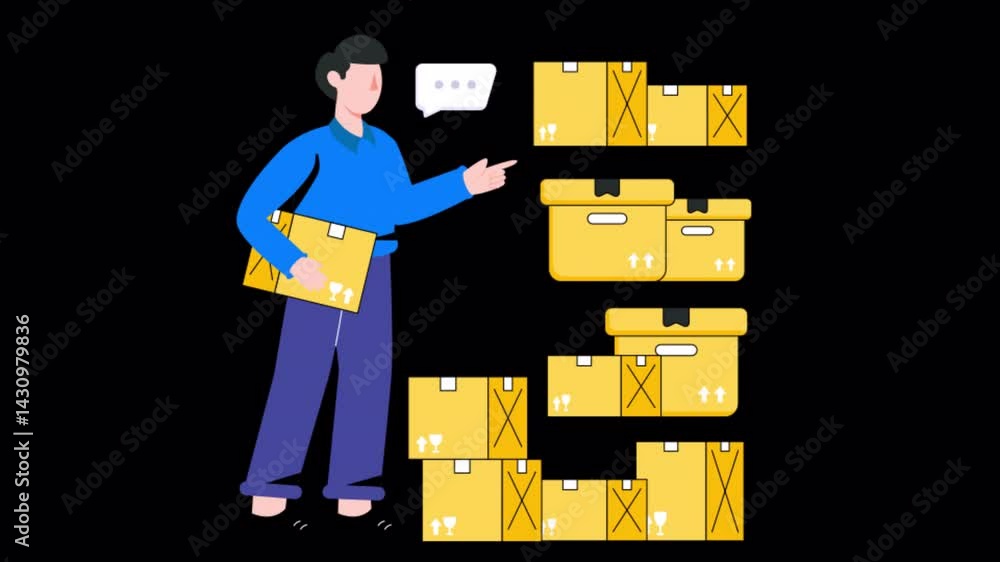 Poster logistics storage motion graphic rendering with transparent alpha channel and 4k resolution
