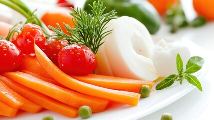 Fresh Vegetables Arranged On A White Plate