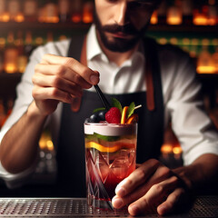 Bartender Making a Fruit Cocktail