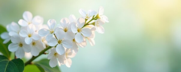Fototapeta premium White lilac blossoms, soft background, ample copy space, white, advertisement, elegant