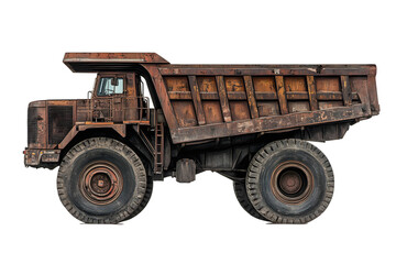 Fototapeta premium Rusty mining truck, isolated on white