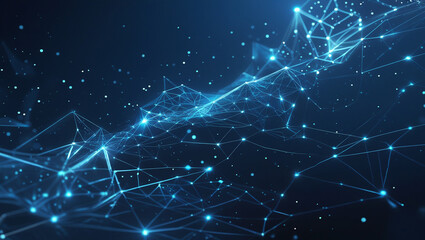 Abstract blue digital network connection background with glowing nodes and lines