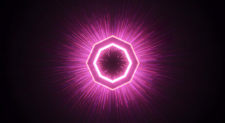 Octagonal Portal With Radiant Pink Beams Emanating From Its Core