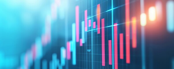 Fototapeta premium Abstract financial graph with colorful bars on a digital background.